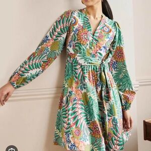 Boden Multicolor Floral Pineapple Long Sleeve Dress